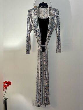 Missi London Snake Print Long Sleeve Wrap Maxi Dress - Neutral Tones